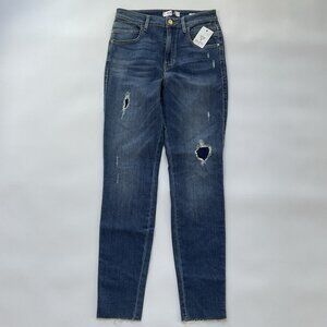 Guess Women’s Super High Rise Skinny Jeans In Blue Destroyed And Patched Size 28